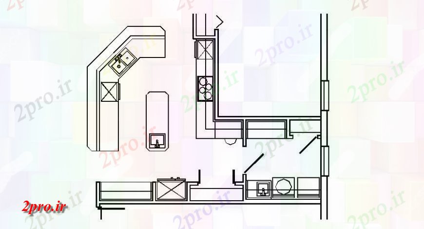دانلود نقشه طراحی مبلمان آشپزخانه آشپزخانه پلت فرم و مبلمان  (کد122494)