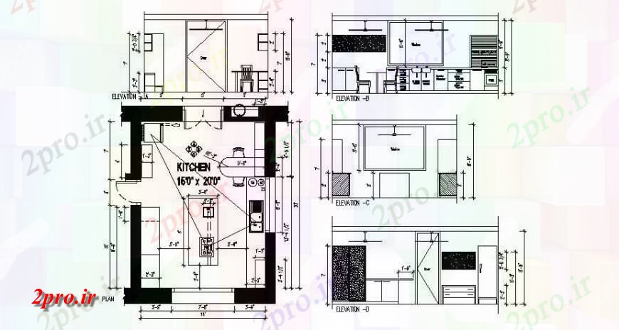 دانلود نقشه جزئیات فضای داخلی ناهار خوری  آشپزخانه با اتاق ناهارخوری منطقه طرحی کار و نما در  اتوکد (کد122497)