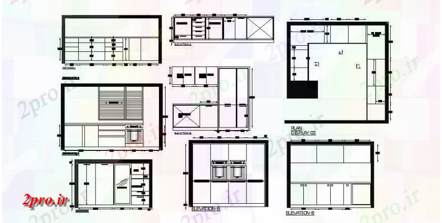 دانلود نقشه جزئیات طراحی ساخت آشپزخانه آشپزخانه طرحی کار با نما  (کد122504)