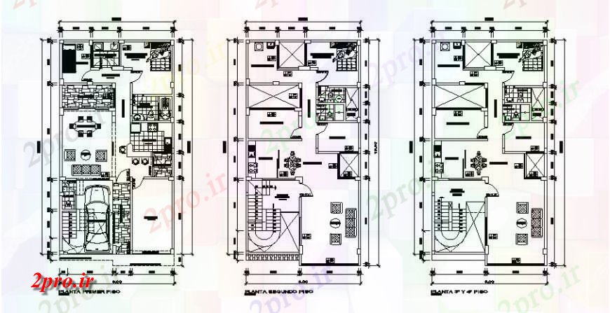 دانلود نقشه مسکونی ، ویلایی ، آپارتمان اول، دوم و طبقه تراس جزئیات طرحی یک خانواده خانه 8 در 15 متر (کد122505)