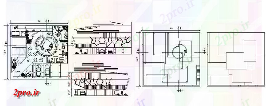 دانلود نقشه هتل - رستوران - اقامتگاه رستوران کوچک ساخت کار طرحی جزئیات 19 در 20 متر (کد122521)