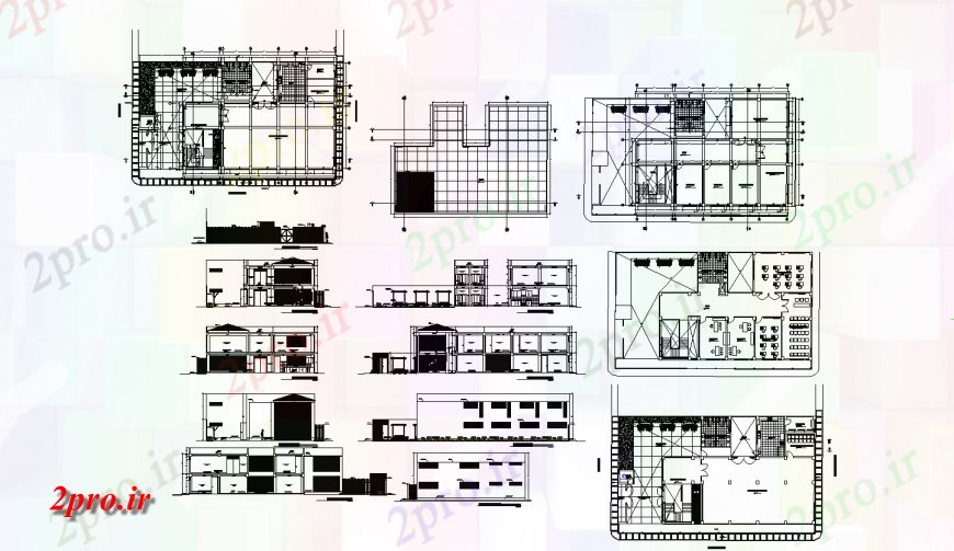 دانلود نقشه ساختمان اداری - تجاری - صنعتی به دفتر شرکت ساخت و ساز نما، بخش، طرحی طبقه و خودکار جزئیات 16 در 24 متر (کد122583)