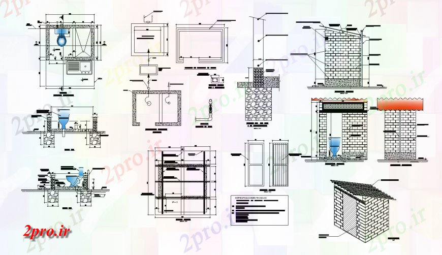 دانلود نقشه حمام مستر خانه توالت نما، بخش، برنامه ریزی و طراحی نصب و راه اندازی جزئیات  ایزومتریک (کد122598)