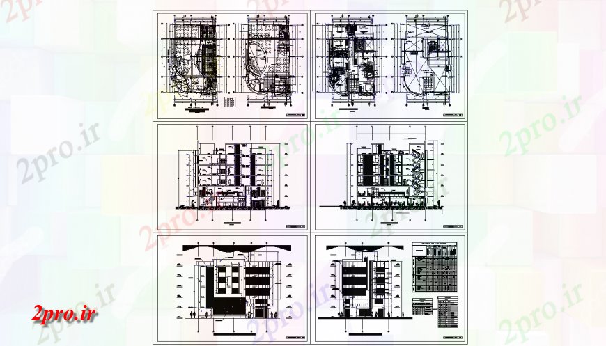 دانلود نقشه هتل - رستوران - اقامتگاه چند طبقه تجملات نما هتل ساختمان، بخش، طرحی طبقه و جزئیات الکتریکی 11 در 18 متر (کد122608)