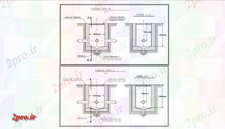 دانلود نقشه جزئیات لوله کشی زهکشی کانال مجرا و لوله کشی محفظه ساختار جزئیات (کد122647)