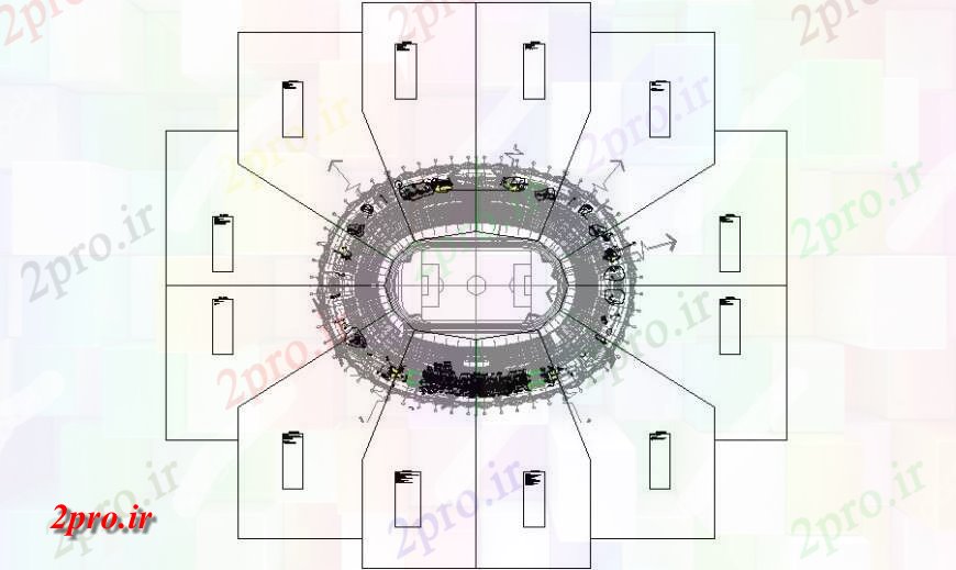 دانلود نقشه ورزشگاه ، سالن ورزش ، باشگاه طراحی مرکز ورزشی با ساختار محوطه سازی جزئیات (کد122680)