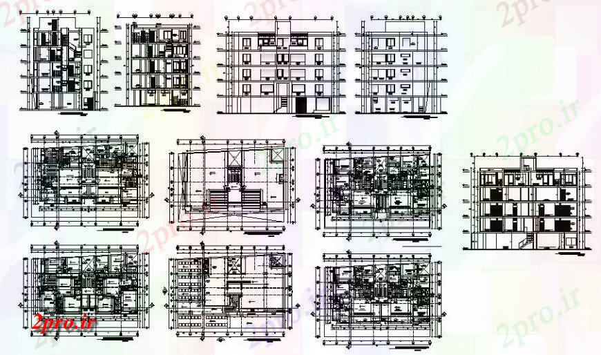 دانلود نقشه ساختمان اداری - تجاری - صنعتی چند طبقه ساختمان اداری تمام نما، بخش، طرحی طبقه و خودکار طرفه جزئیات 11 در 18 متر (کد122738)