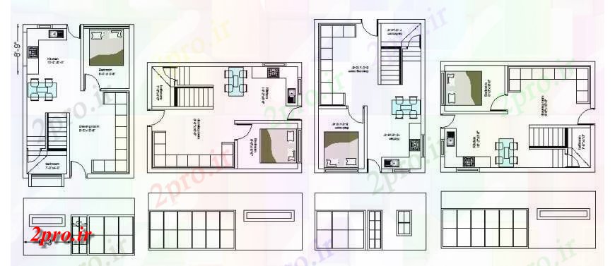 دانلود نقشه مسکونی  ، ویلایی ، آپارتمان  آپارتمان یک BHK طرحی جزئیات کار  دو بعدی  (کد122774)