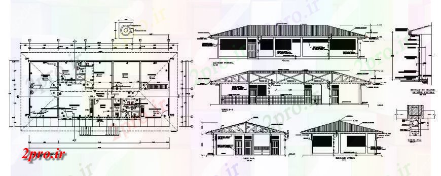 دانلود نقشه مسکونی  ، ویلایی ، آپارتمان  طرحی خانه با نما و مقطعی جزئیات  (کد122780)