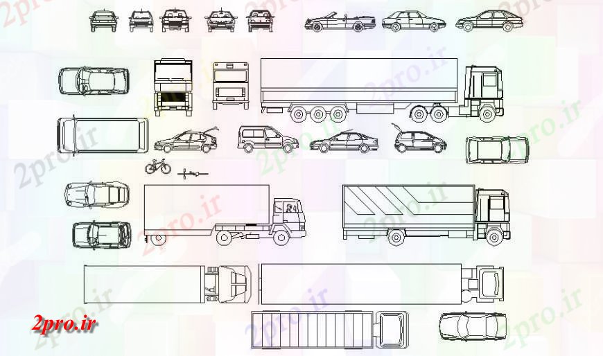 دانلود نقشه بلوک های حمل و نقل های مختلف جزئیات واحد حمل و نقل بلوک نما  (کد122864)