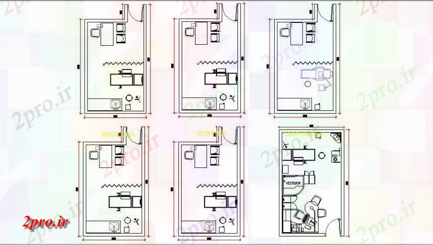 دانلود نقشه بیمارستان - درمانگاه - کلینیک کابین پزشکی برنامه ریزی و مبلمان طراحی های 6 در 7 متر (کد122912)