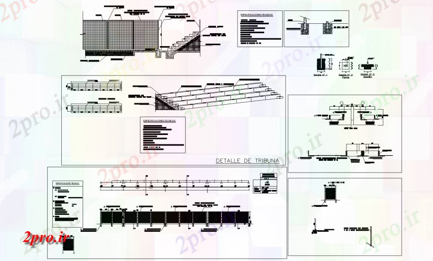 دانلود نقشه طراحی جزئیات ساختار دروازه و نصب و راه اندازی نرده، بخش راه پله و ساختار سازنده جزئیات ورزش مرکز (کد122917)