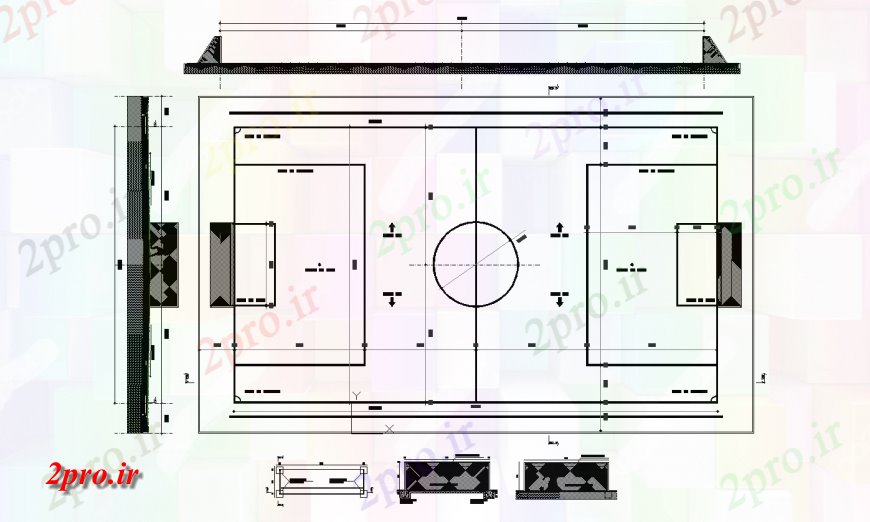 دانلود نقشه ورزشگاه ، سالن ورزش ، باشگاه ورزشی زمین طرح، صفحه، خالص و خودکار 26 در 47 متر (کد122919)