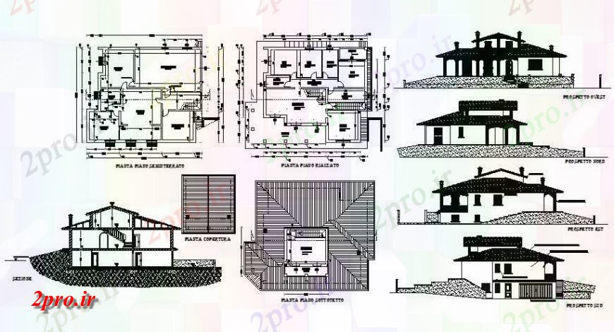 دانلود نقشه مسکونی ، ویلایی ، آپارتمان ویلایی نما طراحی، بخش، طرحی طبقه و خودکار 14 در 18 متر (کد122923)