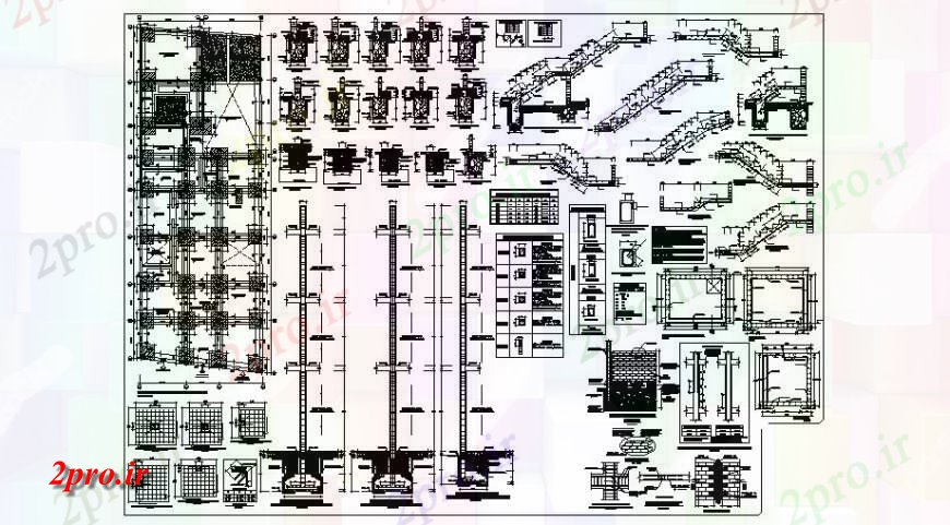 دانلود نقشه طراحی جزئیات ساختار چند ساختار سازنده مانند طرحی پایه، راه پله و ساخت و ساز  جزئیات (کد122926)