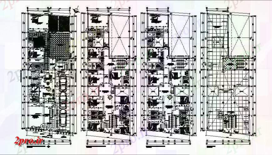 دانلود نقشه مسکونی  ، ویلایی ، آپارتمان  چند طبقه تخت مسکونی طبقات ساختمان توزیع طراحی جزئیات  (کد122930)