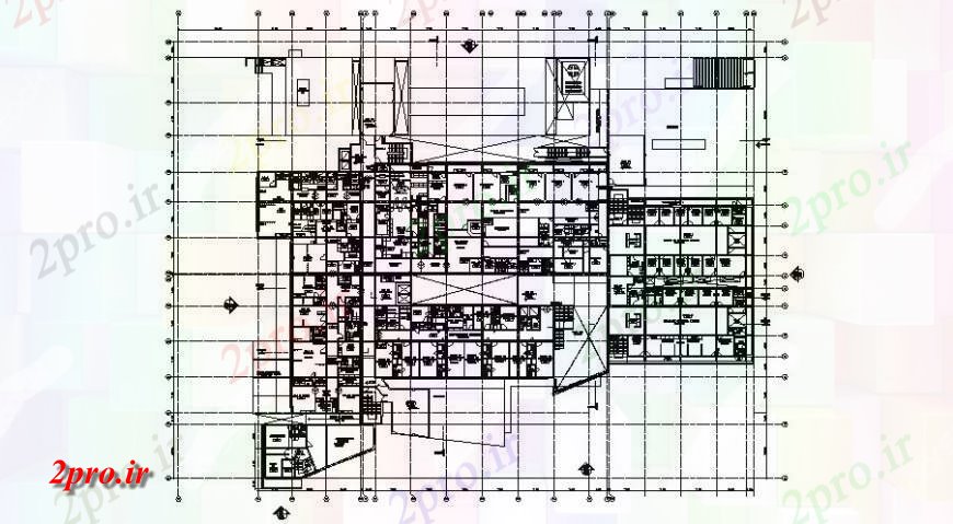 دانلود نقشه بیمارستان - درمانگاه - کلینیک جزئیات طرحی طبقه طرحی توزیع دوم بیمارستان ساخت 64 در 100 متر (کد122941)