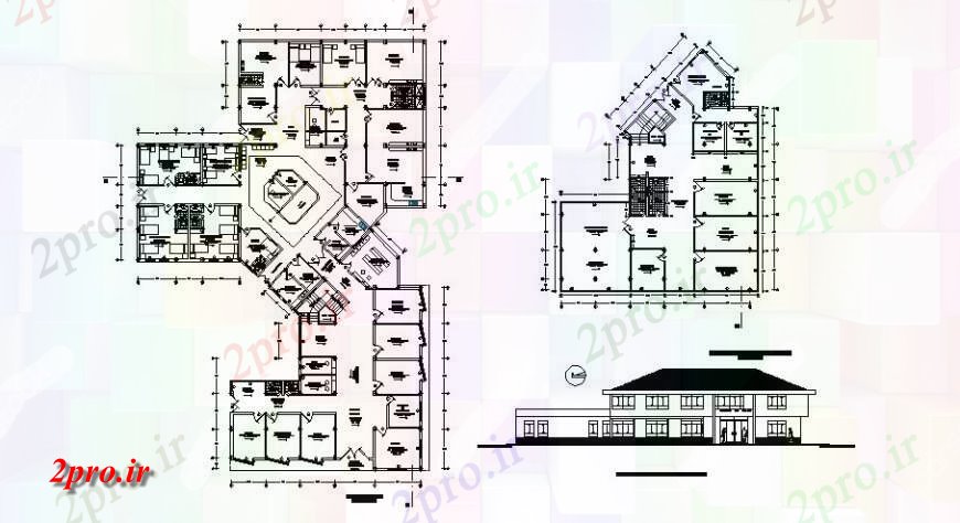 دانلود نقشه بیمارستان - درمانگاه - کلینیک مرکز بهداشت نما اصلی با همکف و طبقه اول طرحی 31 در 46 متر (کد122970)