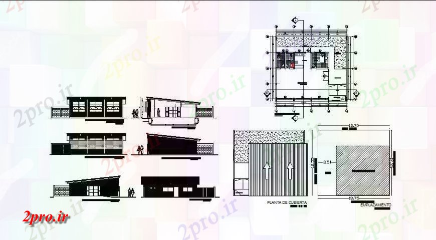 دانلود نقشه مسکونی ، ویلایی ، آپارتمان خانه خانواده تنها تمام نما طرفه، بخش، برنامه ریزی و خودکار جزئیات طراحی 13 در 14 متر (کد123000)