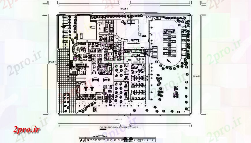 دانلود نقشه بیمارستان - درمانگاه - کلینیک بیمارستان شهری اصلی نما و توزیع طرحی های 75 در 80 متر (کد123002)