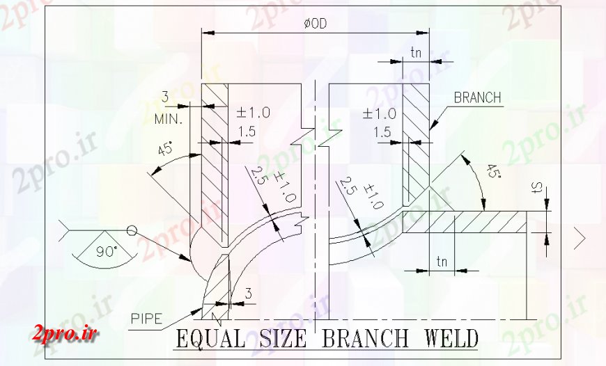 دانلود نقشه جزئیات ساخت و ساز شاخه اندازه برابر طراحی  جوش (کد123019)