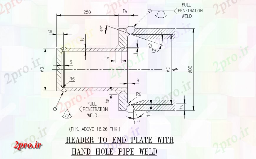 دانلود نقشه طراحی جزئیات ساختار سربرگ به صفحه پایان با لوله دست سوراخ جوش   (کد123035)