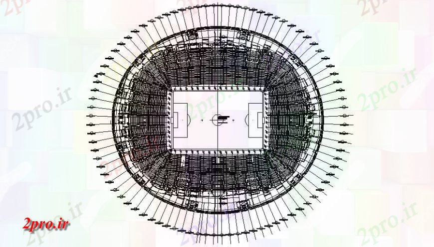 دانلود نقشه ورزشگاه ، سالن ورزش ، باشگاه شش سطح طرحی معماری ادیوم طرح 220 در 248 متر (کد123105)