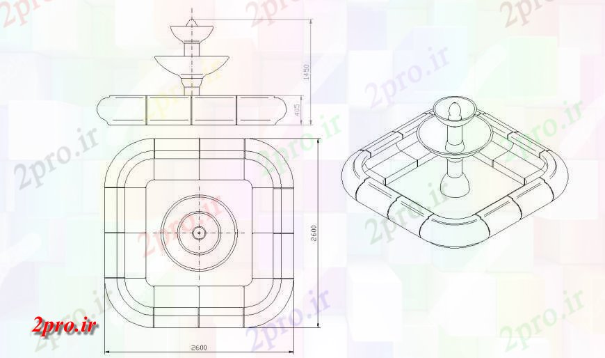 دانلود نقشه فواره باغ  خلاق جزئیات طراحی نما چشمه  (کد123133)