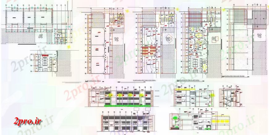 دانلود نقشه ساختمان اداری - تجاری - صنعتی چند دان نما ساختمان اداری، بخش، طرحی طبقه و خودکار 11 در 28 متر (کد123143)