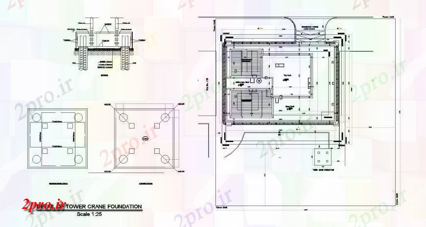 دانلود نقشه طراحی جزئیات ساختار برج پایه و جرثقیل اتاق ماشین و ساختار جزئیات (کد123147)