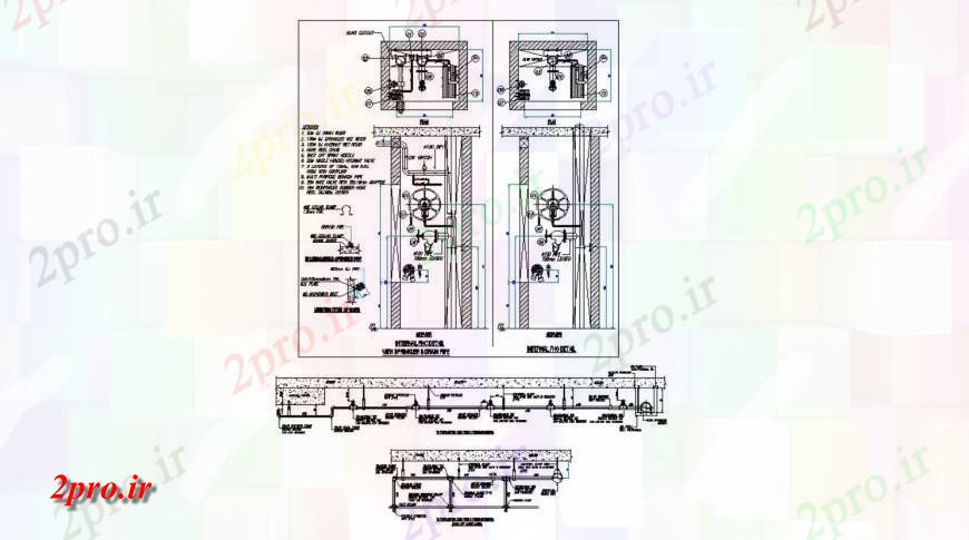 دانلود نقشه جزئیات لوله کشی FHC داخلی جزئیات با آب پاش و لوله کشی  زهکشی جزئیات  (کد123159)