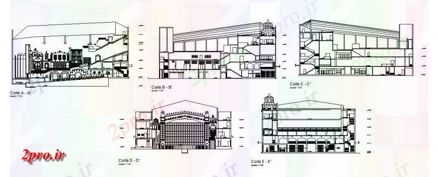 دانلود نقشه تئاتر چند منظوره - سینما - سالن کنفرانس - سالن همایشچند دان سالن سالن ساخت تمام بخش طرفه 42 در 49 متر (کد123212)