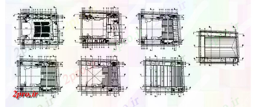دانلود نقشه تئاتر چند منظوره - سینما - سالن کنفرانس - سالن همایشطبقه طراحی و فریم ساختار طرحی جزئیات سالن سالن 42 در 50 متر (کد123214)