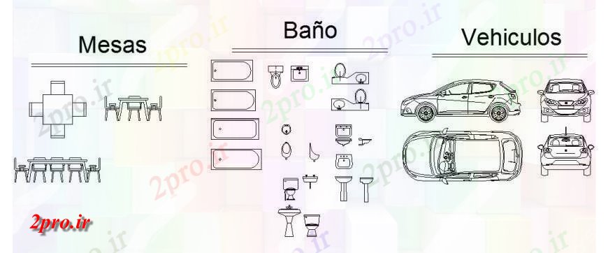 دانلود نقشه بلوک مبلمان مبلمان و بلوک خودرو جزئیات مختلف  (کد123251)