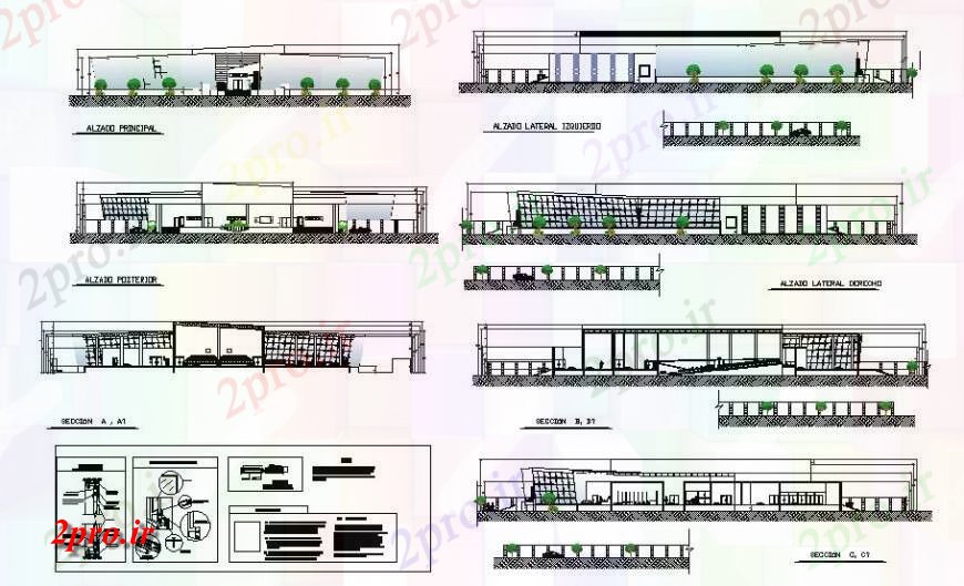دانلود نقشه تئاتر چند منظوره - سینما - سالن کنفرانس - سالن همایشسالن سالن ساخت تمام نما طرفه و بخش طراحی جزئیات 44 در 68 متر (کد123316)