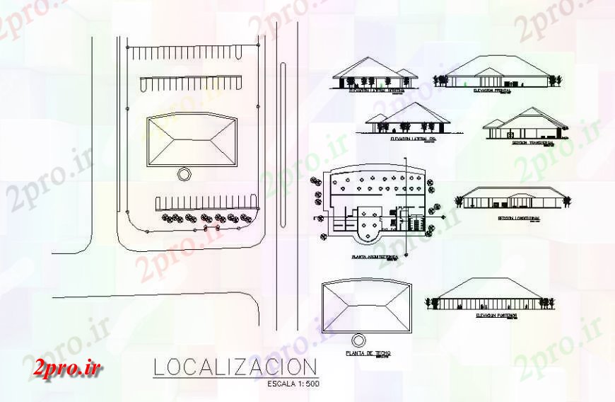 دانلود نقشه هتل - رستوران - اقامتگاه رستوران محلی تمام نما، بخش و طراحی جزئیات طرفه 23 در 38 متر (کد123319)