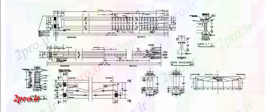 دانلود نقشه جزئیات ساخت پل بخش پل، بخش عرضی و  ساخت و ساز طراحی جزئیات  (کد123385)