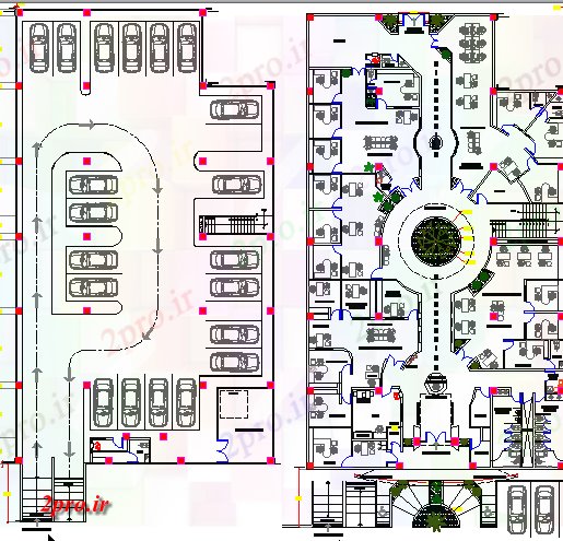 دانلود نقشه ساختمان اداری - تجاری - صنعتی زمین و طرحی طبقه اول جزئیات ساختمان اداری 23 در 41 متر (کد123395)