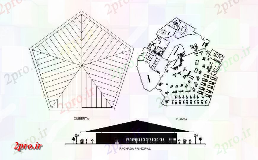 دانلود نقشه هتل - رستوران - اقامتگاه مرکز ایجاد مجدد نما اصلی و طرحی های 10 در 13 متر (کد123400)