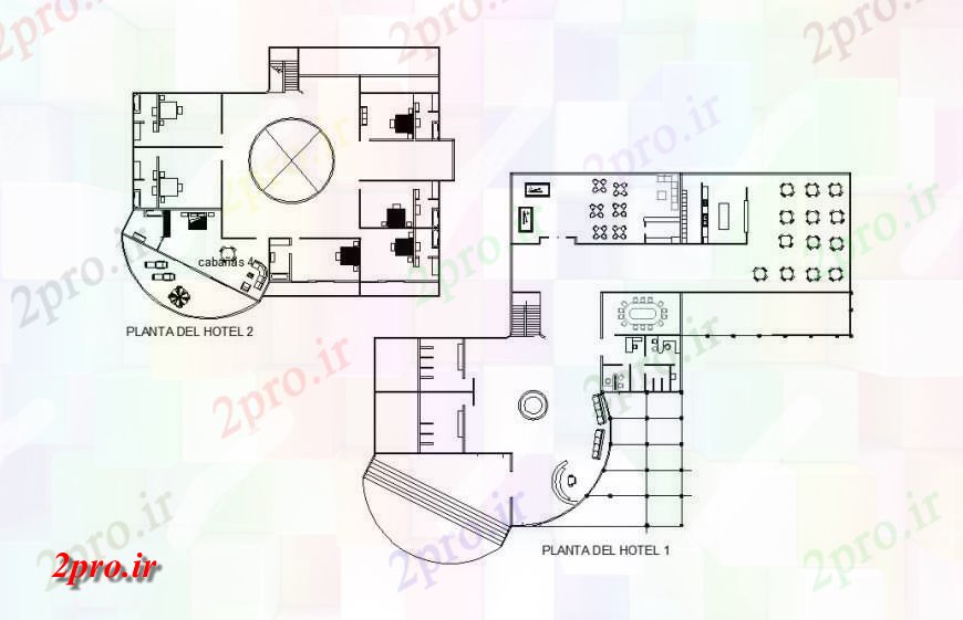 دانلود نقشه هتل - رستوران - اقامتگاه هتل 1 و هتل 2 طراحی های 40 در 81 متر (کد123403)