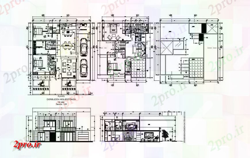 دانلود نقشه مسکونی ، ویلایی ، آپارتمان تنها نما خانه خانواده، بخش، طرحی طبقه و طرحی پوشش 13 در 14 متر (کد123408)