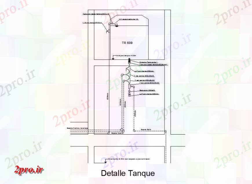 دانلود نقشه جزئیات لوله کشی مخزن بخش و سیستم آب  جزئیات لوله کشی  (کد123431)