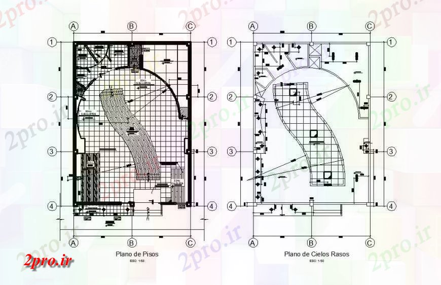 دانلود نقشه نمایشگاه ; فروشگاه - مرکز خرید زمین بوتیک و طبقه اول طرحی 10 در 14 متر (کد123449)