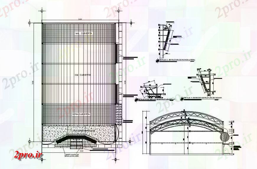 دانلود نقشه طراحی جزئیات ساختار بخش سقف و ساخت و ساز، طرحی کاور و جزئیات خودکار ورزشی مرکز 23 در 37 متر (کد123472)