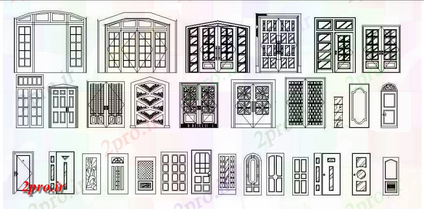 دانلود نقشه جزئیات طراحی در و پنجره  تک، دو و کلاسیک درب بلوک نما دیگر  (کد123509)