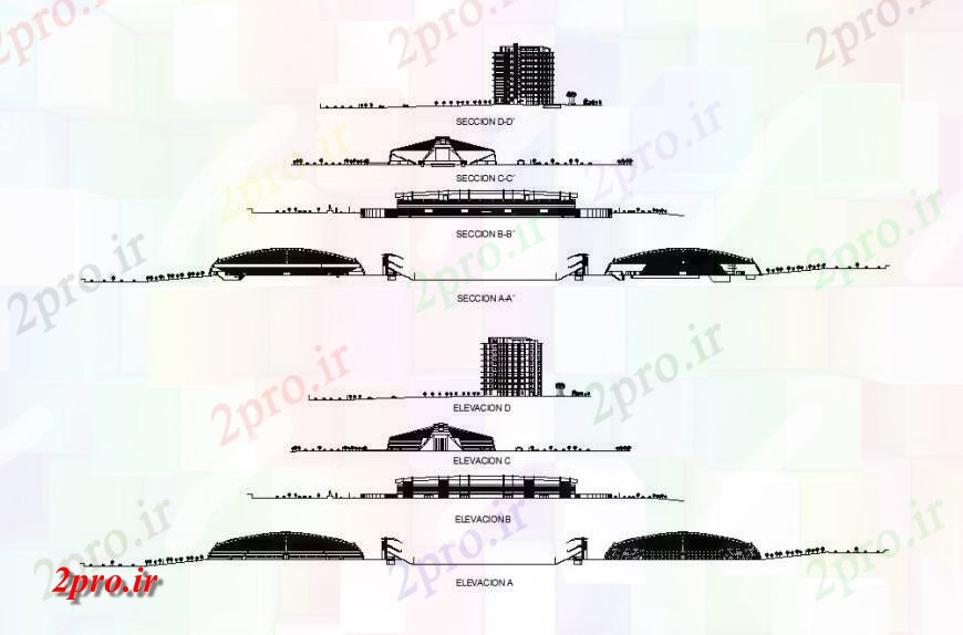 دانلود نقشه مسکونی  ، ویلایی ، آپارتمان  چند دان، چند خانواده آپارتمان   مسکونی ساخت و ساز تمام نما طرفه و بخش جزئیات (کد123512)