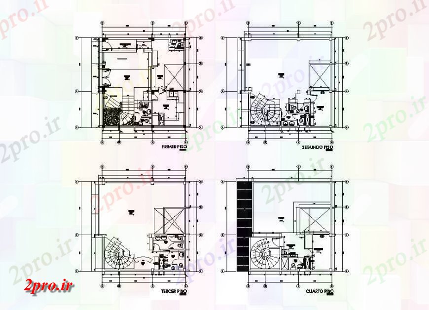 دانلود نقشه مسکونی  ، ویلایی ، آپارتمان  جزئیات نصب و راه اندازی بهداشتی چهار طبقه از  خانه مسکونی طراحی جزئیات  (کد123519)