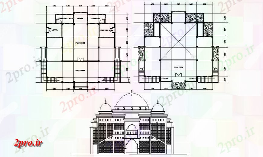 دانلود نقشه کلیسا - معبد - مکان مذهبی طرحی ساختمان مسجد و نما  (کد123551)