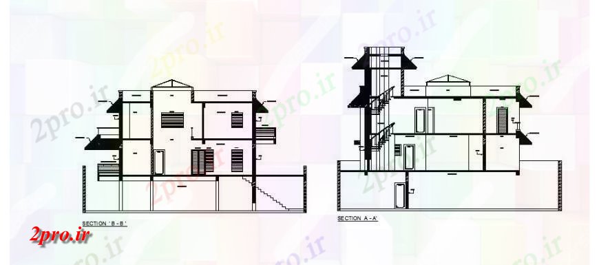 دانلود نقشه مسکونی ، ویلایی ، آپارتمان دو طبقه ویلا نما و بخش تماس 18 در 18 متر (کد123576)