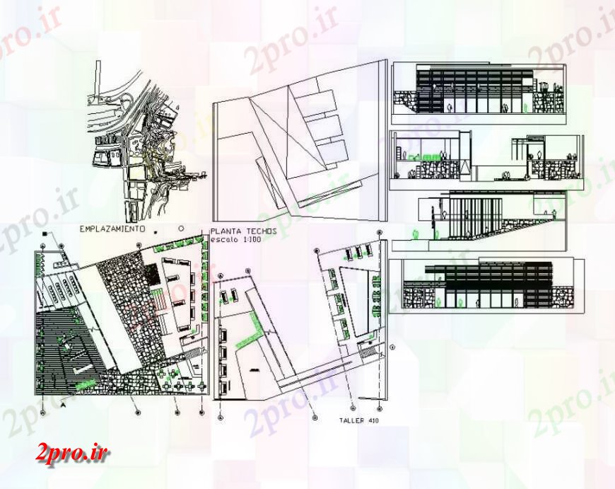دانلود نقشه  ساختمان دولتی ، سازمانی کتابخانه نما طرحی ساختمان و  مقطعی (کد123605)